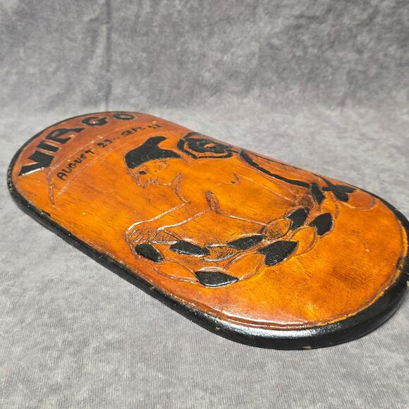 Primitive Handmade Wooden Virgo Astrological Zodiac Sign Horoscope Wall Plaque - Picture 5 of 9